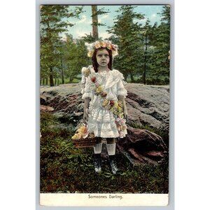 Antique Postcard Someone's Creepy Darling Girl In Floral Dress Halloween 1912
